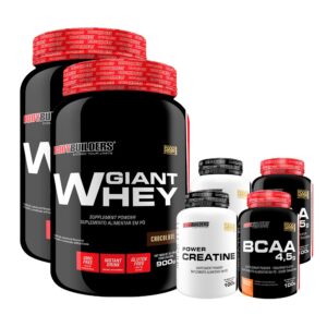 Kit 2x Whey Protein Giant Whey 900g 2x Power Creatina 100g 2x Bcaa