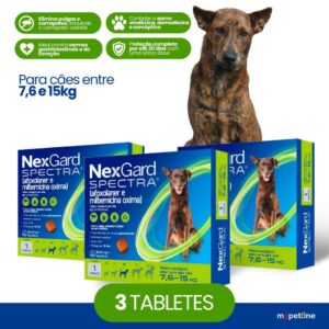 Kit 3 Antipulgas, Carrapatos e Vermifugo NexGard Spectra para Cães de