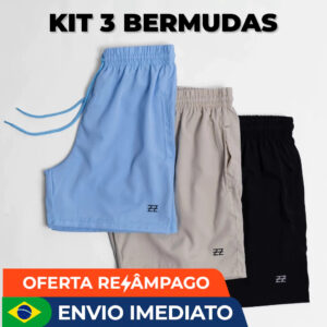 Kit 3 bermudas masculinas premium academia Luzzoo treino praia