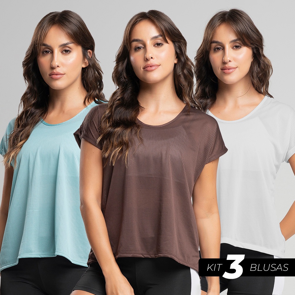 Kit 3 Blusas Feminina Fitness Tela Dry Fit Academia, Treino, Leveza e