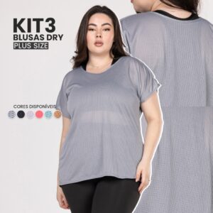 Kit 3 Blusas Plus Size Fitness Dry Camisetas Academia, Musculação e