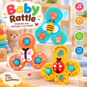 Kit 3 Brinquedo Infantil Chocalho Giratório Spinner Com Ventosa