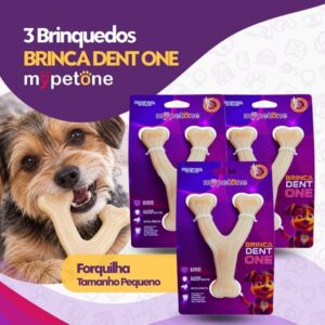 Kit 3 Brinquedo Osso Bamboo Brinca Dent One Sabor Bacon Forquilha