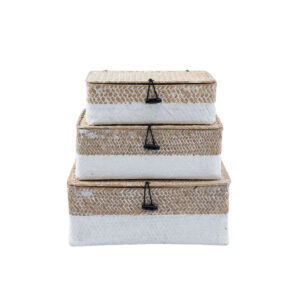 Kit 3 Caixas Organizadoras Armazenamento Decorativa Palha Seagrass