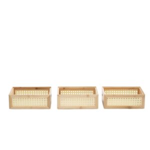 Kit 3 Caixas Organizadoras Empilháveis de Bambu E Palhinha 24cm Oikos