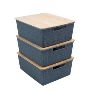 Kit 3 Caixas Organizadoras Tampa de Bambu 12l Cinza Oikos