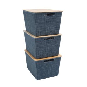 Kit 3 Caixas Organizadoras Tampa de Bambu 18l Cinza Oikos