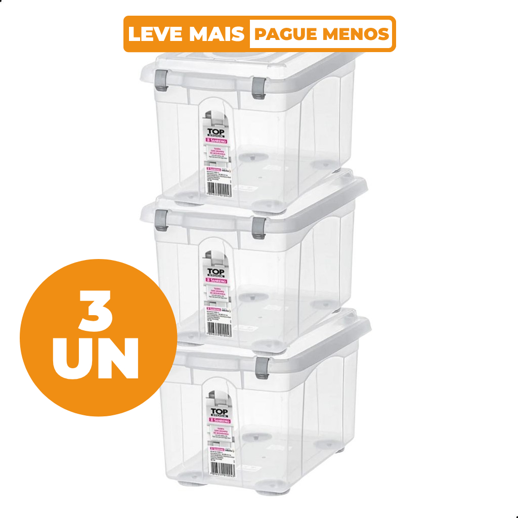 Kit 3 Caixas Organizadoras Transparentes 16,7L Top Stock Sanremo