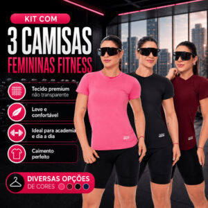 Kit 3 Camisa Camiseta Blusa Dry Fit Feminina Manga Curta Academia