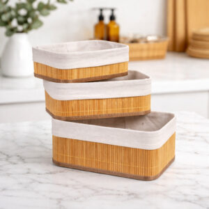 Kit 3 Cestos de Bambu Organizador Multiuso