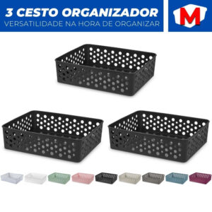 Kit 3 Cestos Organizador Armario Gaveta Lavanderia M