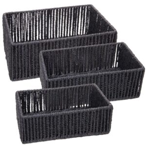 Kit 3 Cestos Retangulares Preto Papel Wolff Organizadores para Casa