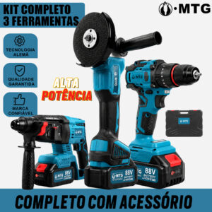 Kit 3 em 1 88V Mtg Furadeira Parafusadeira Martelete Esmerilhadeira
