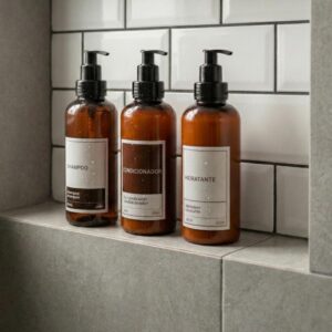 Kit 3 Frascos Banheiro Shampoo Condicionador Hidratante Organizador