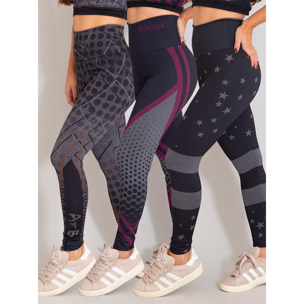 Kit 3 Leggings Feminina Sublimadas Zero Transparente Fitness Academia