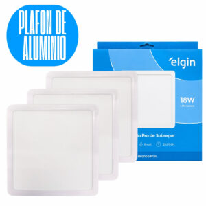 Kit 3 Luminária Painel Plafon Pro Aluminio Sobrepor Quadrado Led 18w