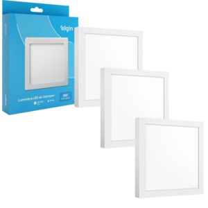 Kit 3 Luminária Painel Plafon Sobrepor Quadrado Led 18w Bivolt Elgin