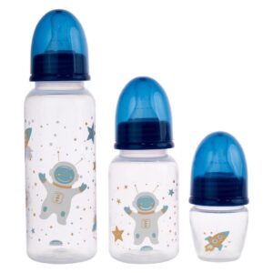 Kit 3 Mamadeira Anticólica Astronauta Azul Padrão 40, 150 e 250 ml