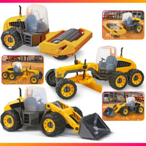 Kit 3 Máquinas Trator Carregadeira Niveladora Rolo Compressor