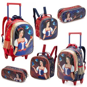 Kit 3 Peças Mochila Estojo Lancheira Infantil Escolar Menina Rodinha
