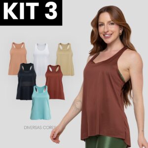 Kit 3 Regatas Fitness Femininas Básicas Lisas Modelo Nadador Corte a