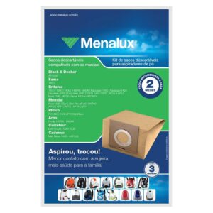 Kit 3 Sacos Descartáveis Menalux para Aspirador de Pó