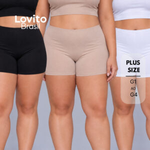 Kit 3 Shorts Segunda Pele Lovito Feminino Academia Confortável Plus