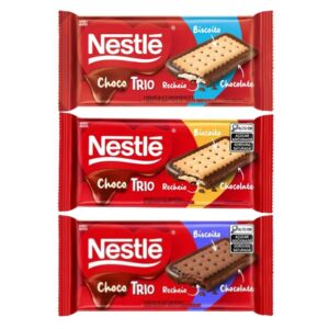 Kit 3 Tabletes De Chocolate ChocoTrio Biscoito Recheio 90g Escolha a