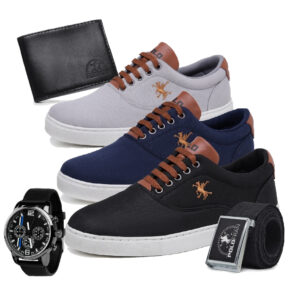 Kit 3 Tênis Polo Fran Sapatenis Masculino Casual Relógio Carteira
