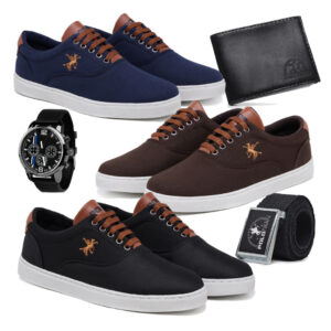 Kit 3 Tênis Polo Fran Sapatenis Masculino Casual Relógio Carteira