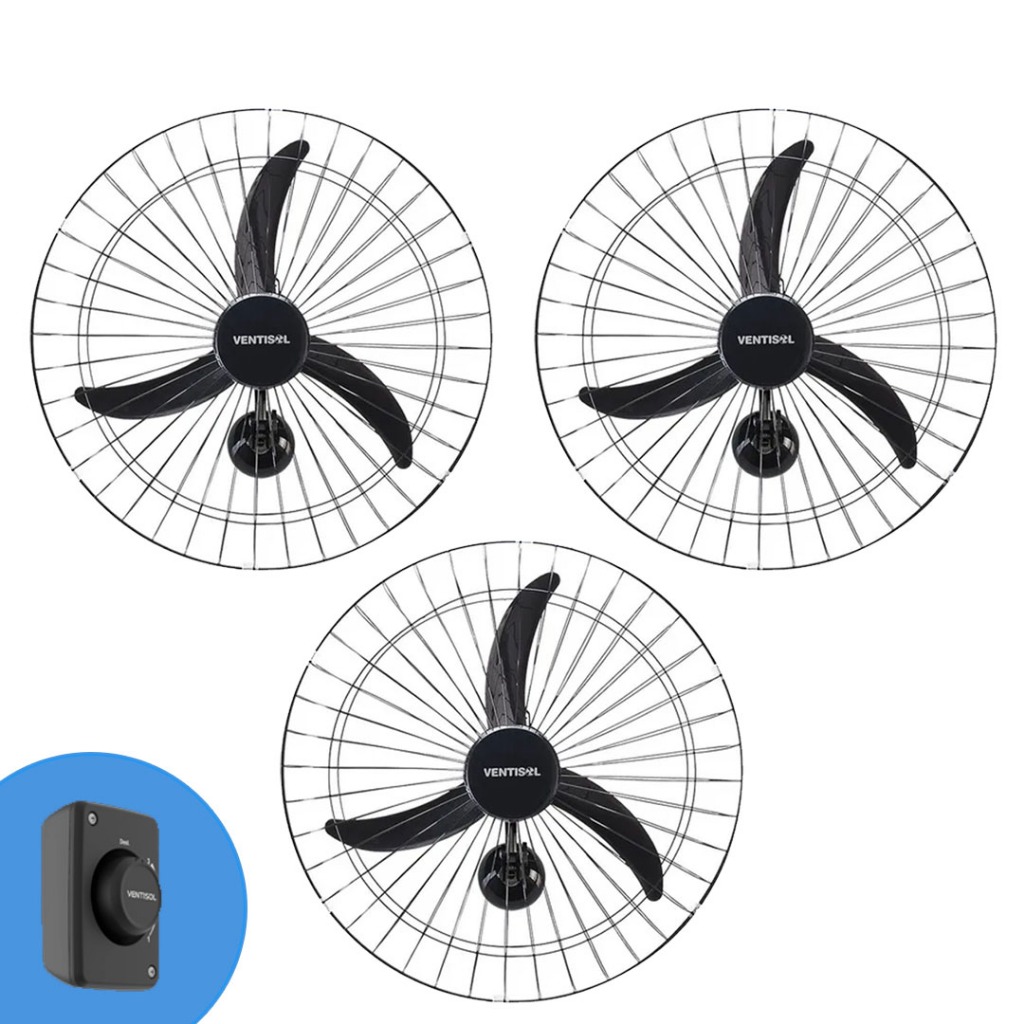 Kit 3 Ventiladores De Parede 200W 60cm 3 Pás Bivolt Potente Igreja