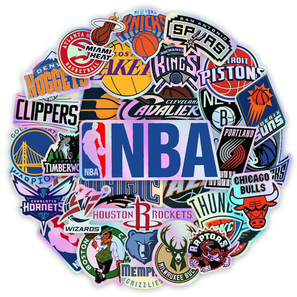 Kit 30 Adesivos Holográficos Times Basquete Personalizados Estilosos