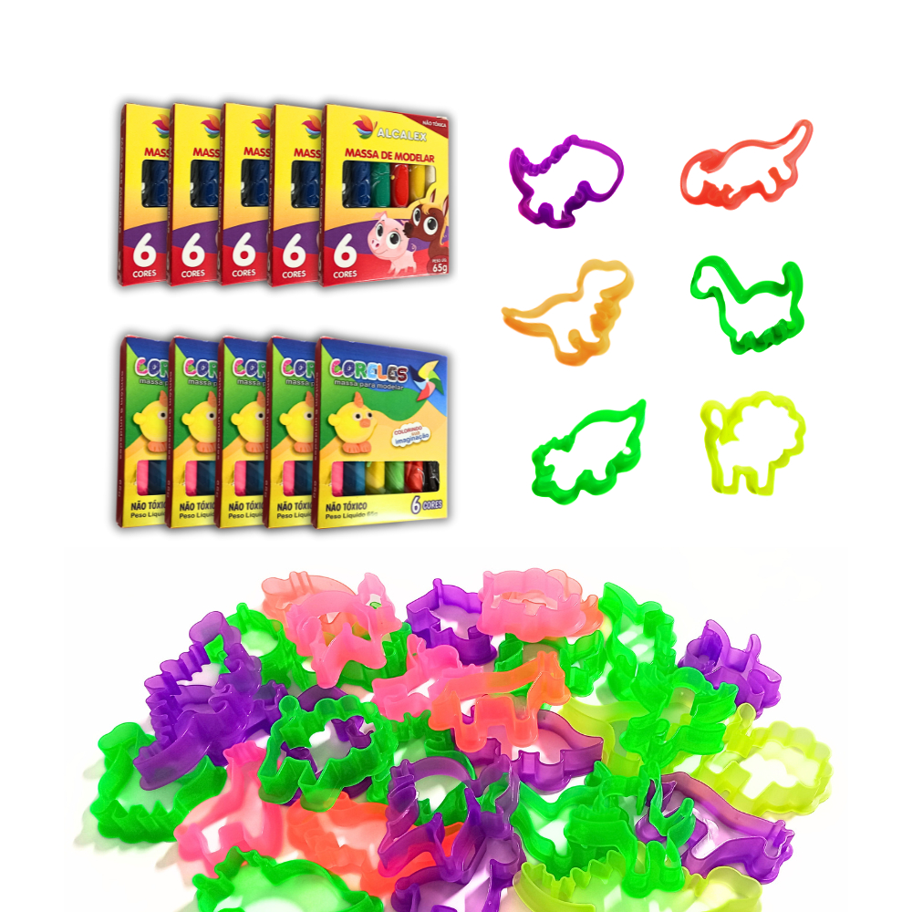 Kit 30 Cxs Massinha De Modelar 30 Mini Giz 30 Revista Colorir 60