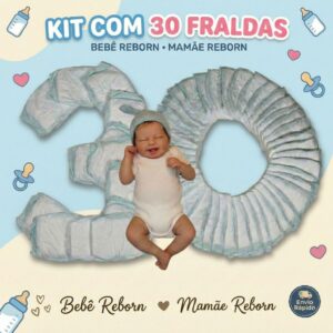 Kit 30 Fraldas Descartáveis Boneca Bebê Mamãe Reborn Veste de 45 a