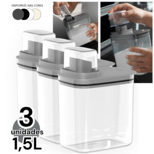 Kit 3un Organizador de Lavanderia Dispenser 1,5L Medidor Hermético