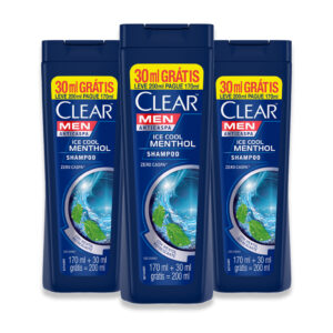 Kit 3un Shampoo Clear Men Anticaspa Ice Cool Menthol Com 200ml