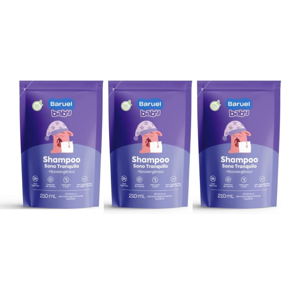 Kit 3un Shampoo Sono Tranquilo Refil 210ml Baruel Baby — Cabelos