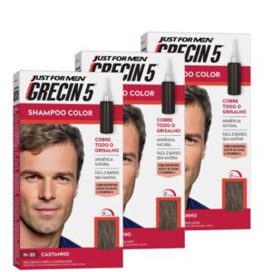 Kit 3x unidades Grecin 5 Shampoo Tintura Tonalizante Castanho 60ml