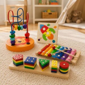 Kit 4 Brinquedos Educativo Encaixe Madeira Formas Geométricas
