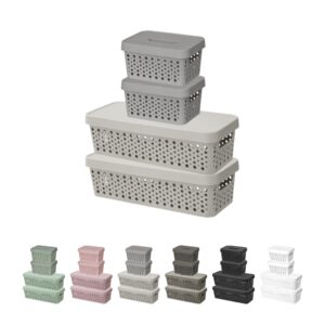 Kit 4 Cestos Organizador Trama Rattan 3600ml 2000ml c Tampa