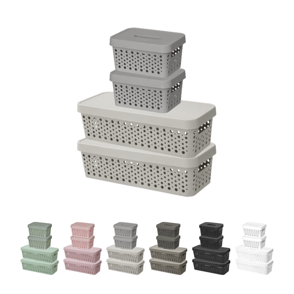 Kit 4 Cestos Organizador Trama Rattan 3600ml 2000ml c Tampa — Organização