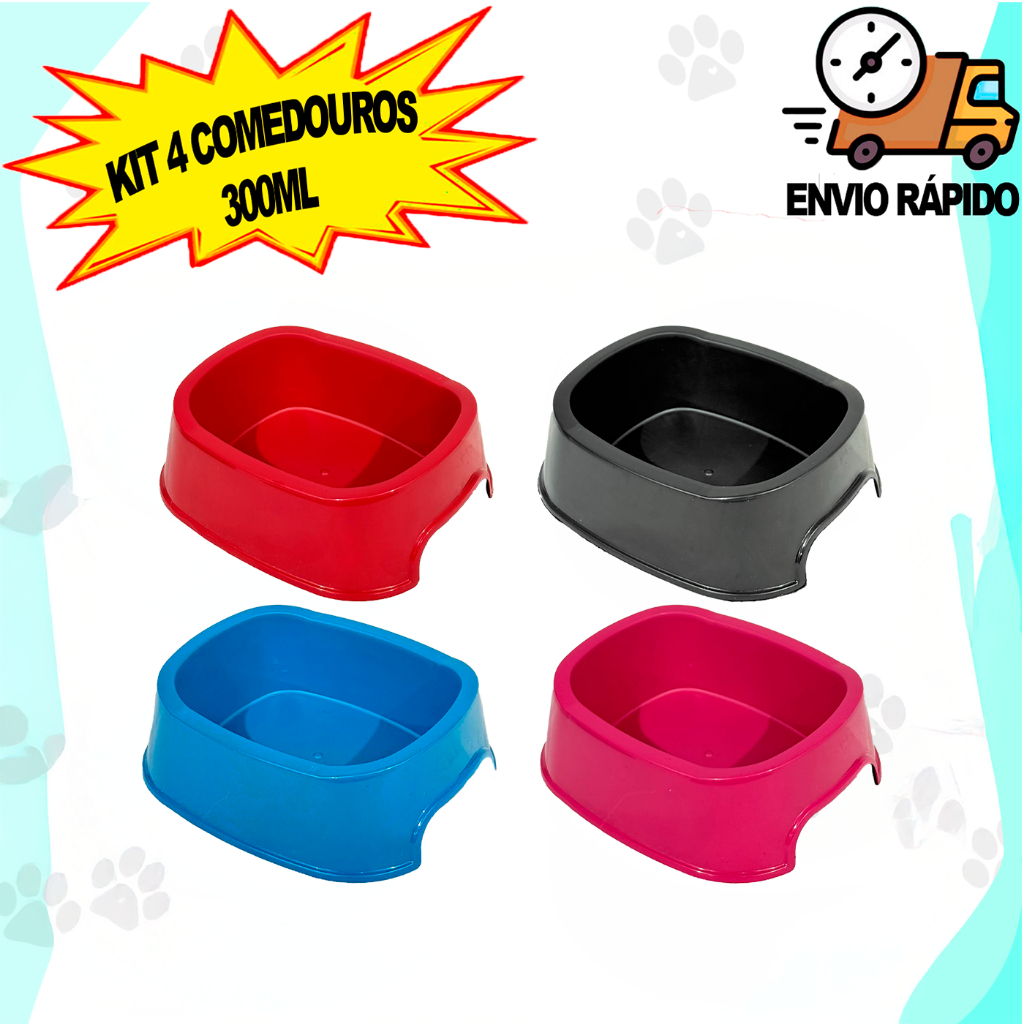 Kit 4 Comedouro Bebedouro 300ml Pequeno Porte Pet Shop Kit Comedouro