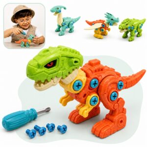 Kit 4 Dinossauros Monta Desmonta Com Chaves Ferramentas Brinquedo