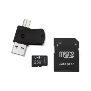 Kit 4 em 1 Cartão de Memória 256GB Ultra High Speed-I U3 Adptador USB