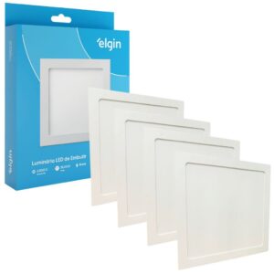 Kit 4 Luminária Painel Plafon Embutir Quadrado Led 18w Bivolt Elgin