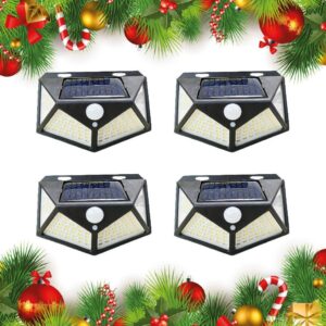 Kit 4 Luminária Solar Parede 100 Leds Sensor Presença Com 3 Funções
