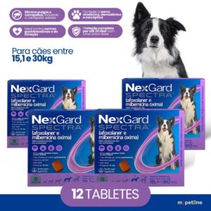 Kit 4 NexGard Spectra para Cães 15,1 a 30kg 3 Tabletes