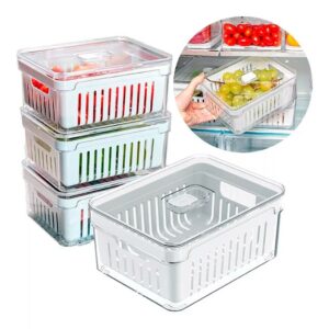 Kit 4 Organizadores Geladeira 2,2 Litros Acrílico Com Cesto para