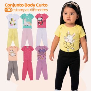 Kit 4, ou 8 Peças de Roupas para Bebê Menina Body Roupa Infantil Bebê