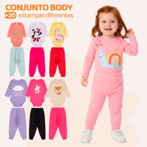 Kit 4 ou 8 Peças de Roupas para Bebê Menina Conjunto Body Calça Roupa